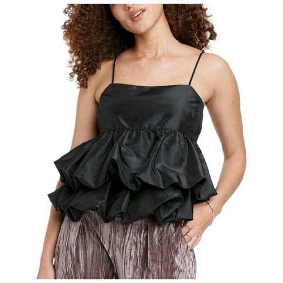 A New Day Women's Size L Tiered Taffeta Tank Top Black - Picture 2 of 12